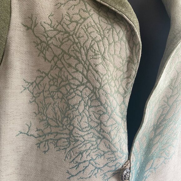 Unique Boho Fantasy Tree of Life Jacket Single Button Emblishment Sage Teal Blue - Picture 3 of 12